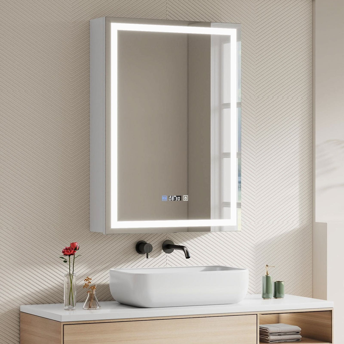 50x70cm / 65x60cm LED Bathroom Mirror Cabinet with Bluetooth & Fog-Free Technology