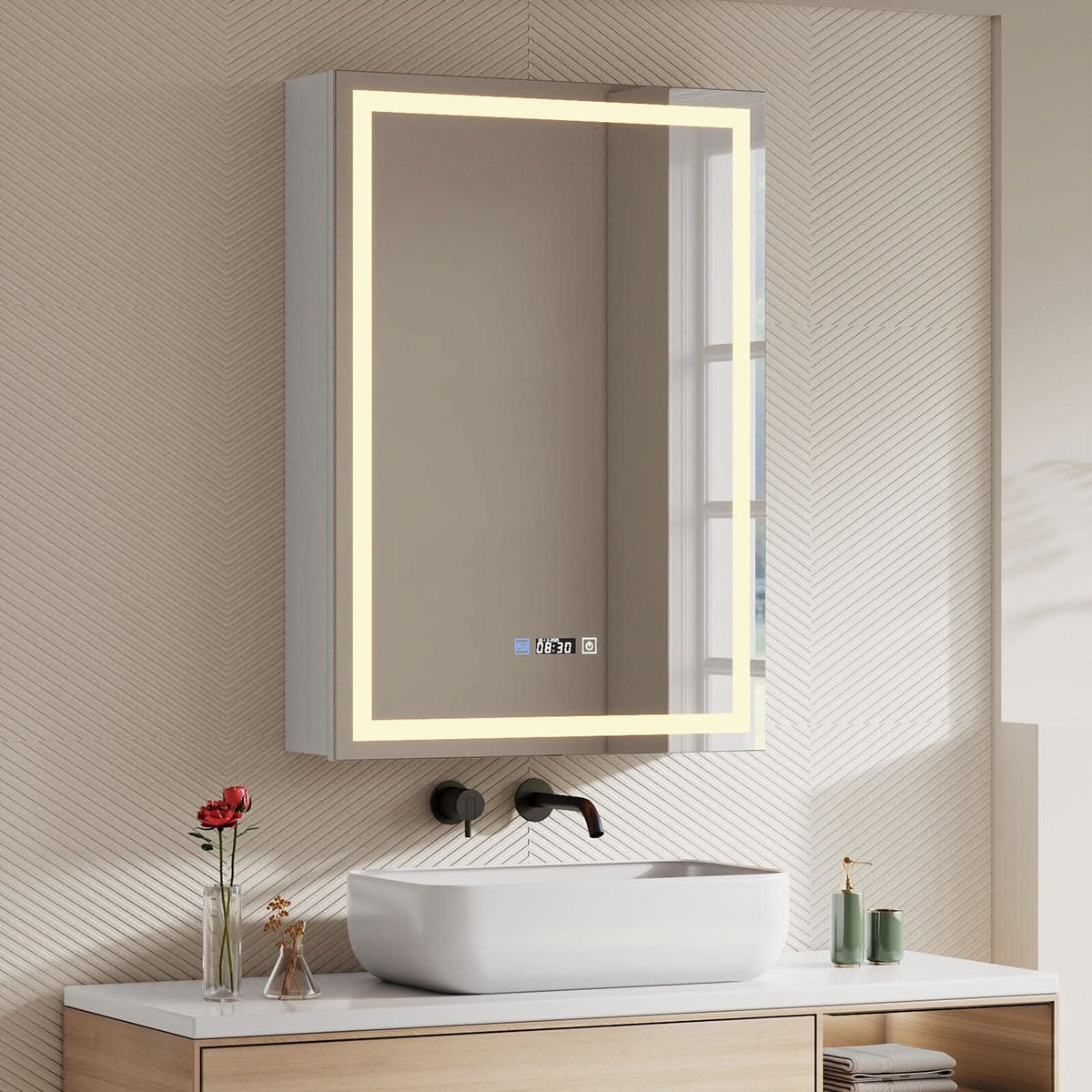 50x70cm / 65x60cm LED Bathroom Mirror Cabinet with Bluetooth & Fog-Free Technology