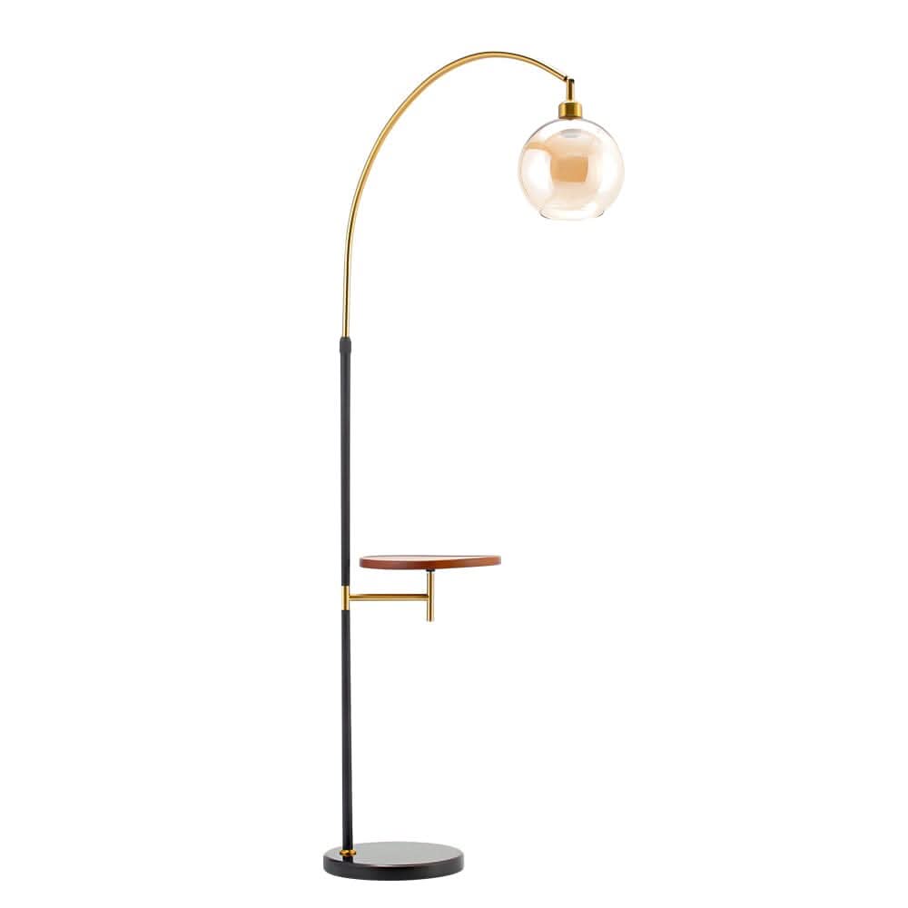 Modern Adjustable Arc Floor Lamp with Wood Tray