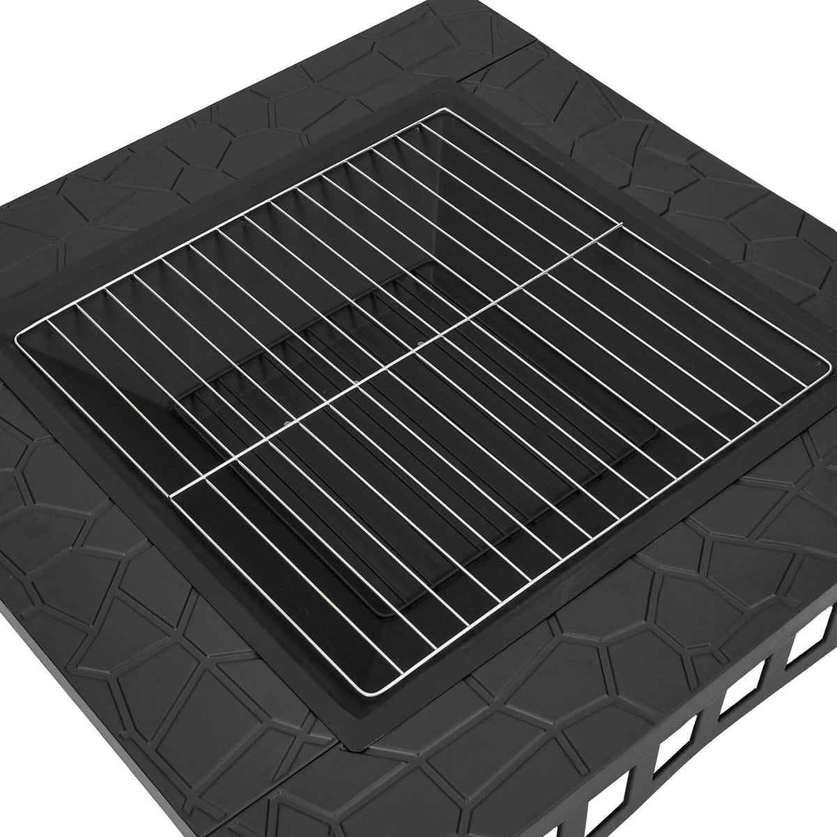 80cm Portable Square Fire Pit & BBQ Grill | Garden Fire Bowl for Camping & Patio