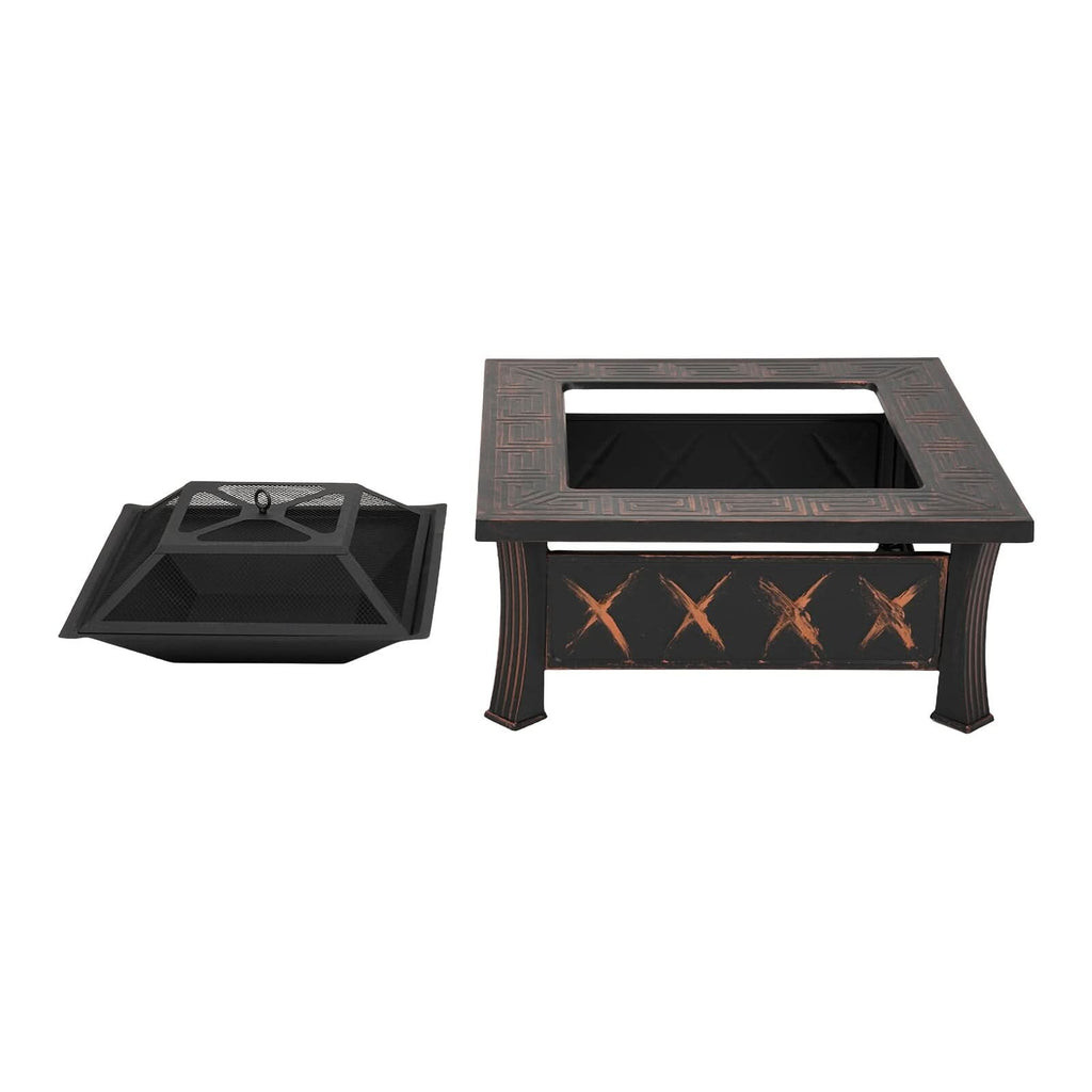 80cm Vintage-Style Outdoor Fire Pit & BBQ Grill | Square Fire Bowl for Garden & Camping