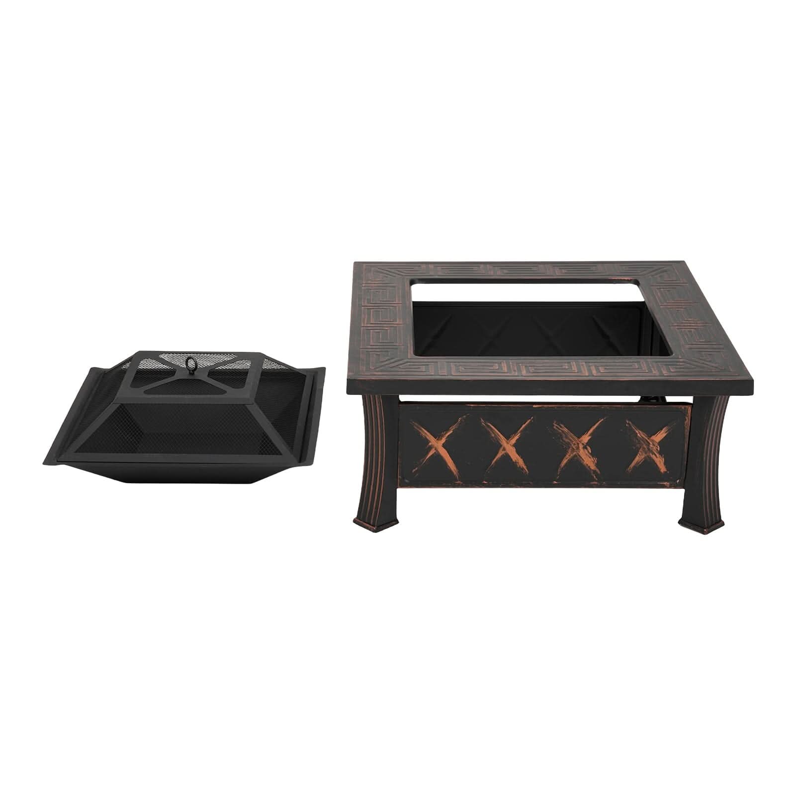 80cm Vintage-Style Outdoor Fire Pit & BBQ Grill | Square Fire Bowl for Garden & Camping
