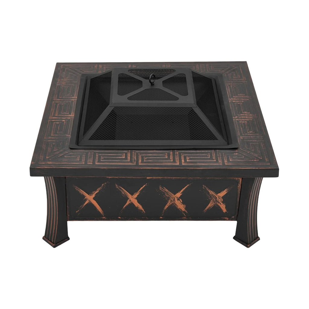 80cm Vintage-Style Outdoor Fire Pit & BBQ Grill | Square Fire Bowl for Garden & Camping