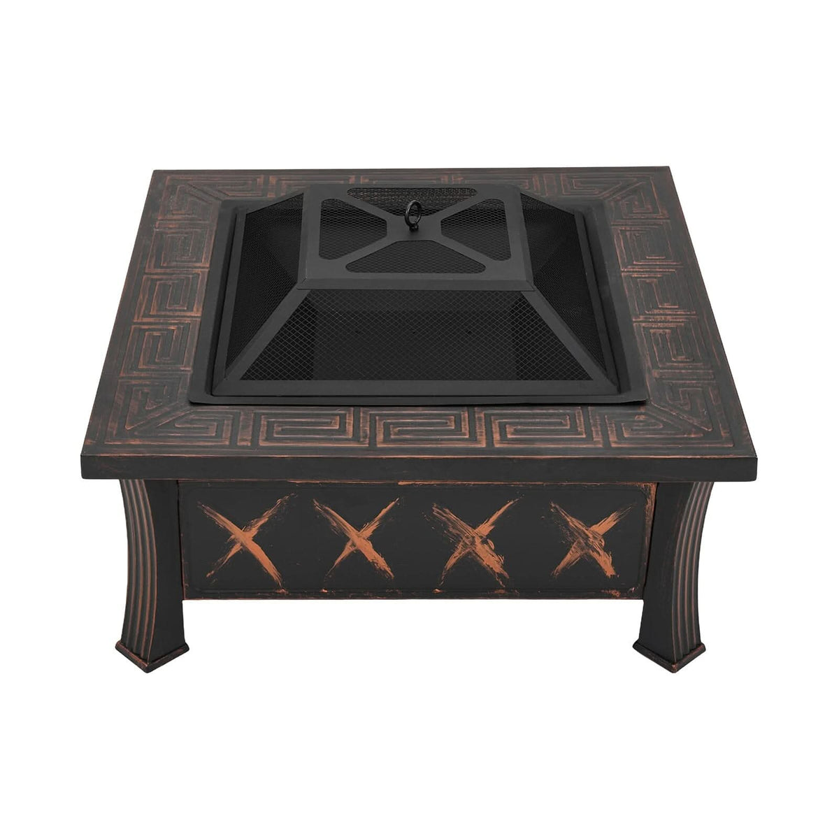 80cm Vintage-Style Outdoor Fire Pit & BBQ Grill | Square Fire Bowl for Garden & Camping