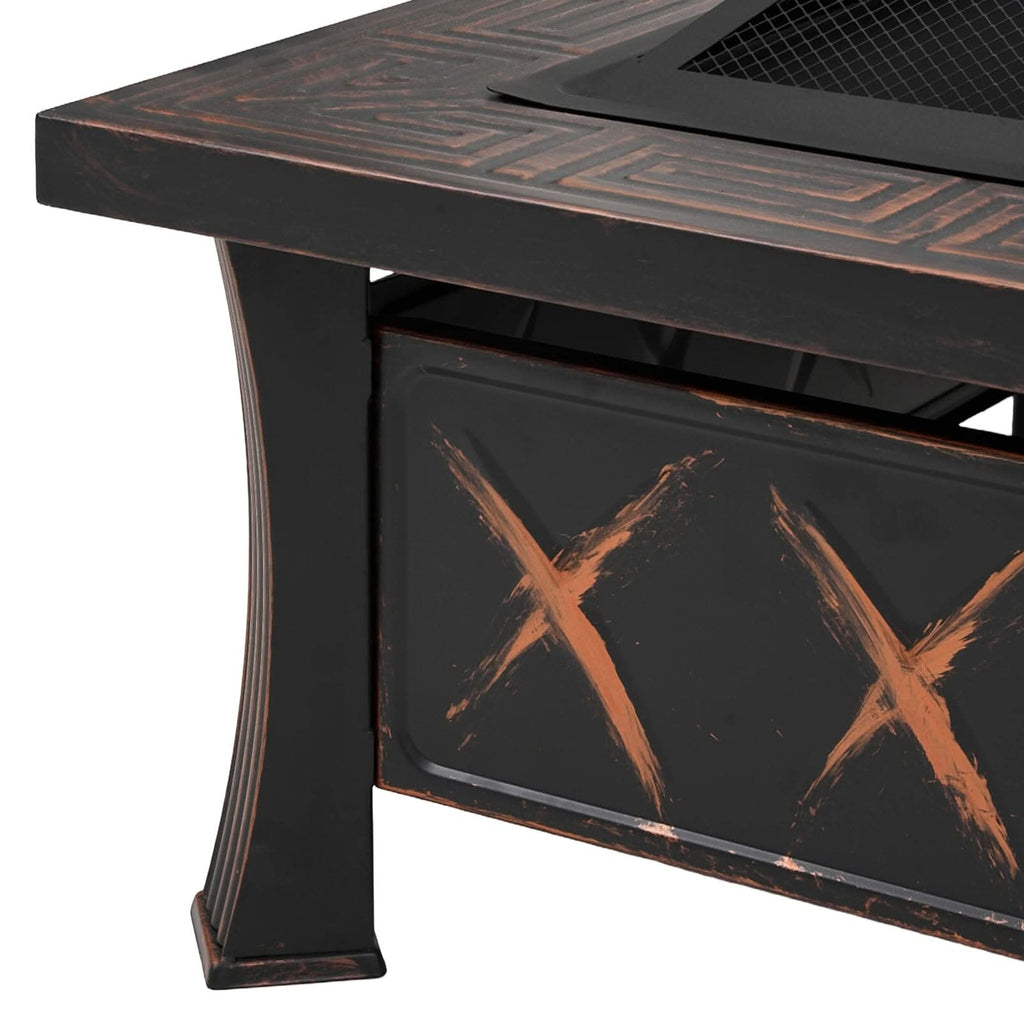 80cm Vintage-Style Outdoor Fire Pit & BBQ Grill | Square Fire Bowl for Garden & Camping