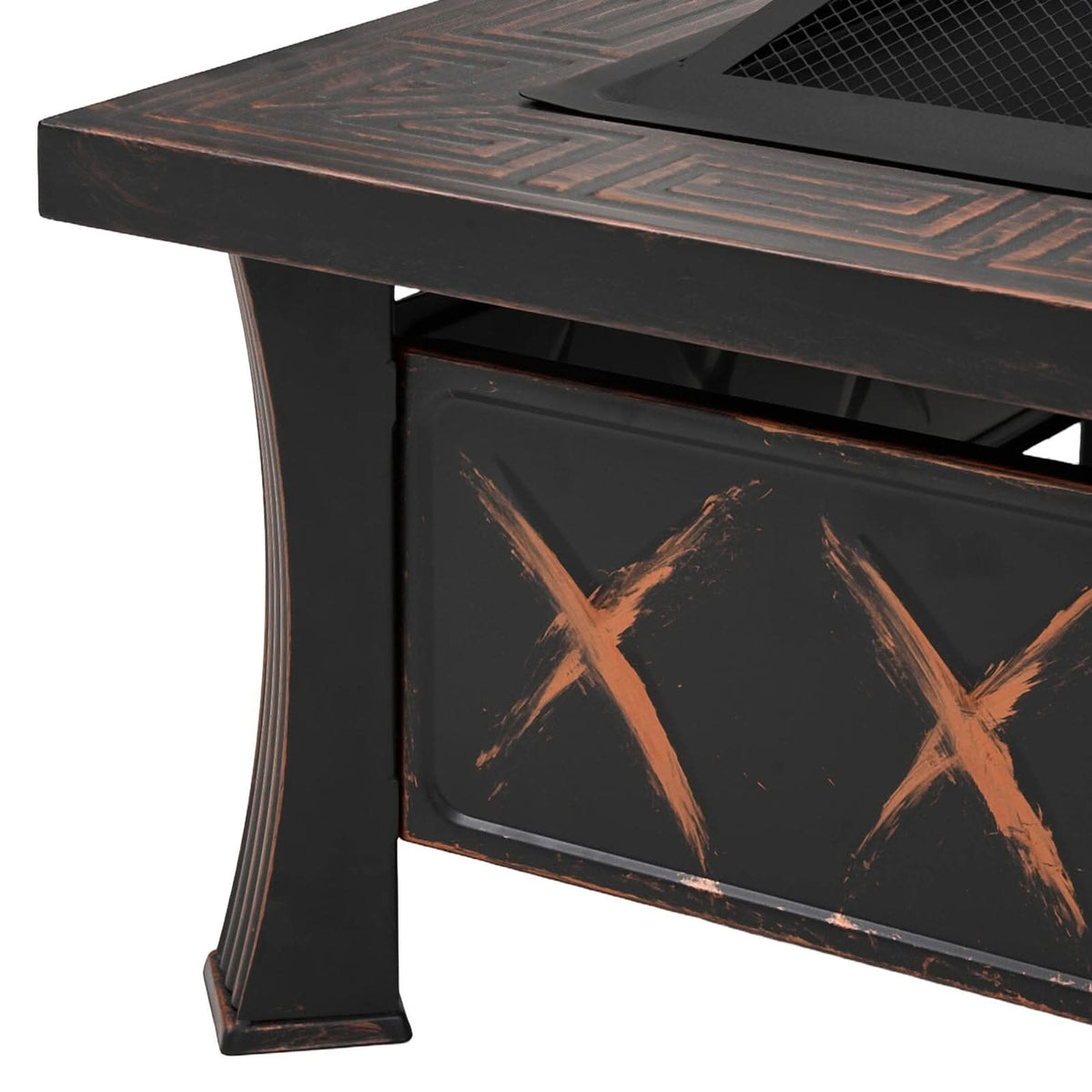 80cm Vintage-Style Outdoor Fire Pit & BBQ Grill | Square Fire Bowl for Garden & Camping