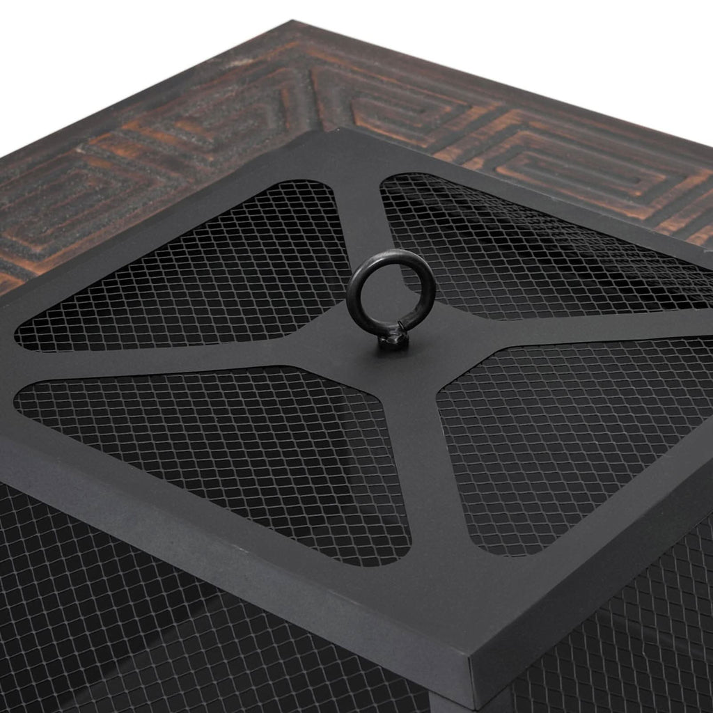80cm Vintage-Style Outdoor Fire Pit & BBQ Grill | Square Fire Bowl for Garden & Camping