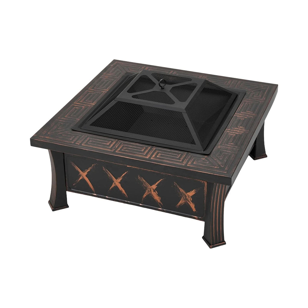 80cm Vintage-Style Outdoor Fire Pit & BBQ Grill | Square Fire Bowl for Garden & Camping