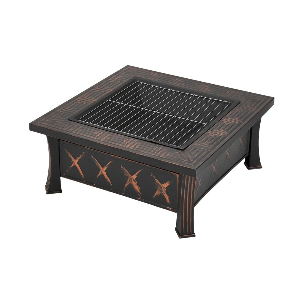 80cm Vintage-Style Outdoor Fire Pit & BBQ Grill | Square Fire Bowl for Garden & Camping