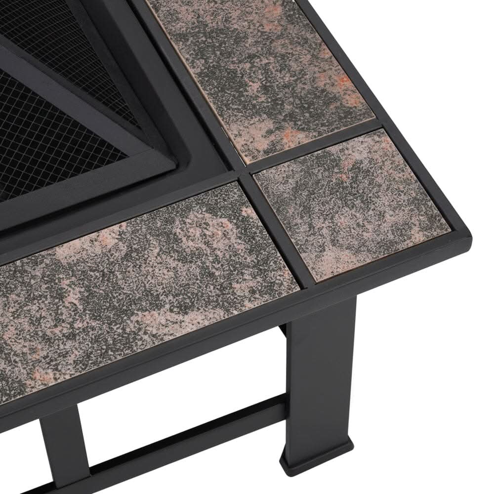 83cm Vintage Brown Fire Pit & BBQ Grill | Square Outdoor Fire Bowl for Garden & Camping