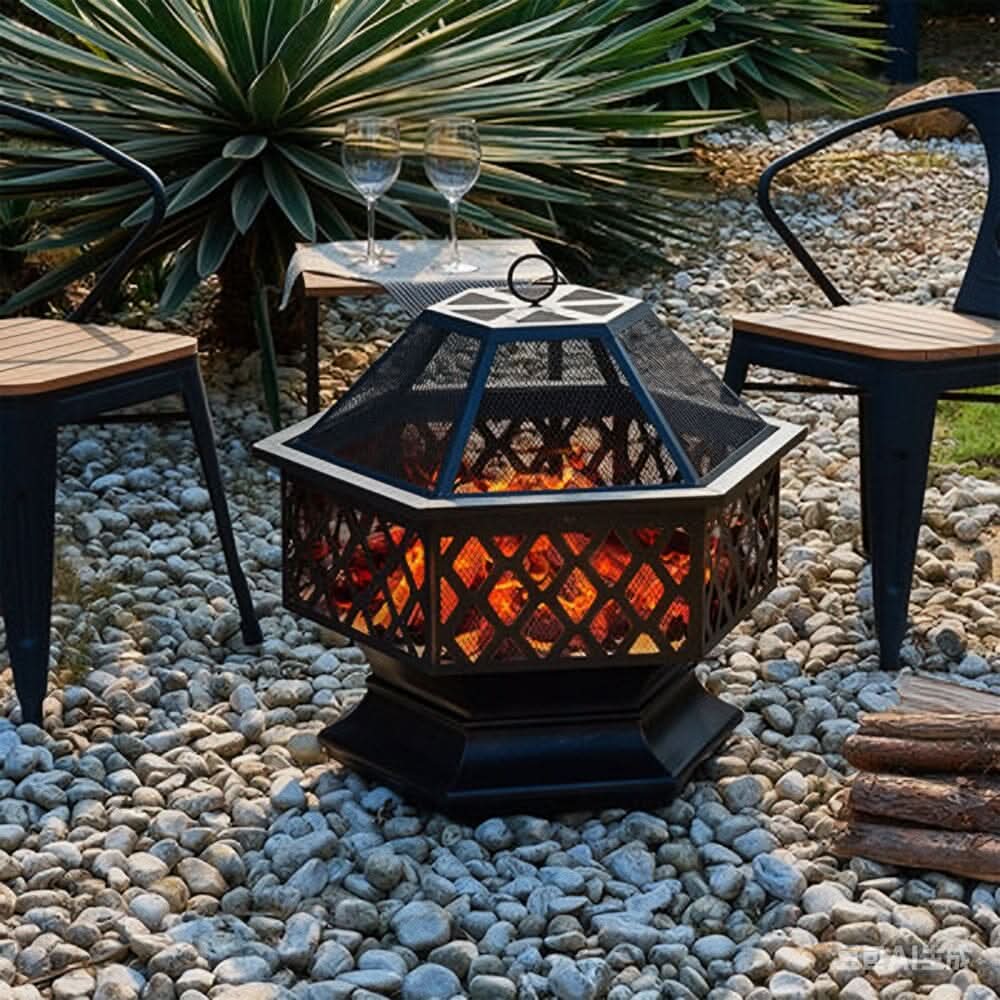 70cm Hexagonal Outdoor Fire Pit & BBQ Grill