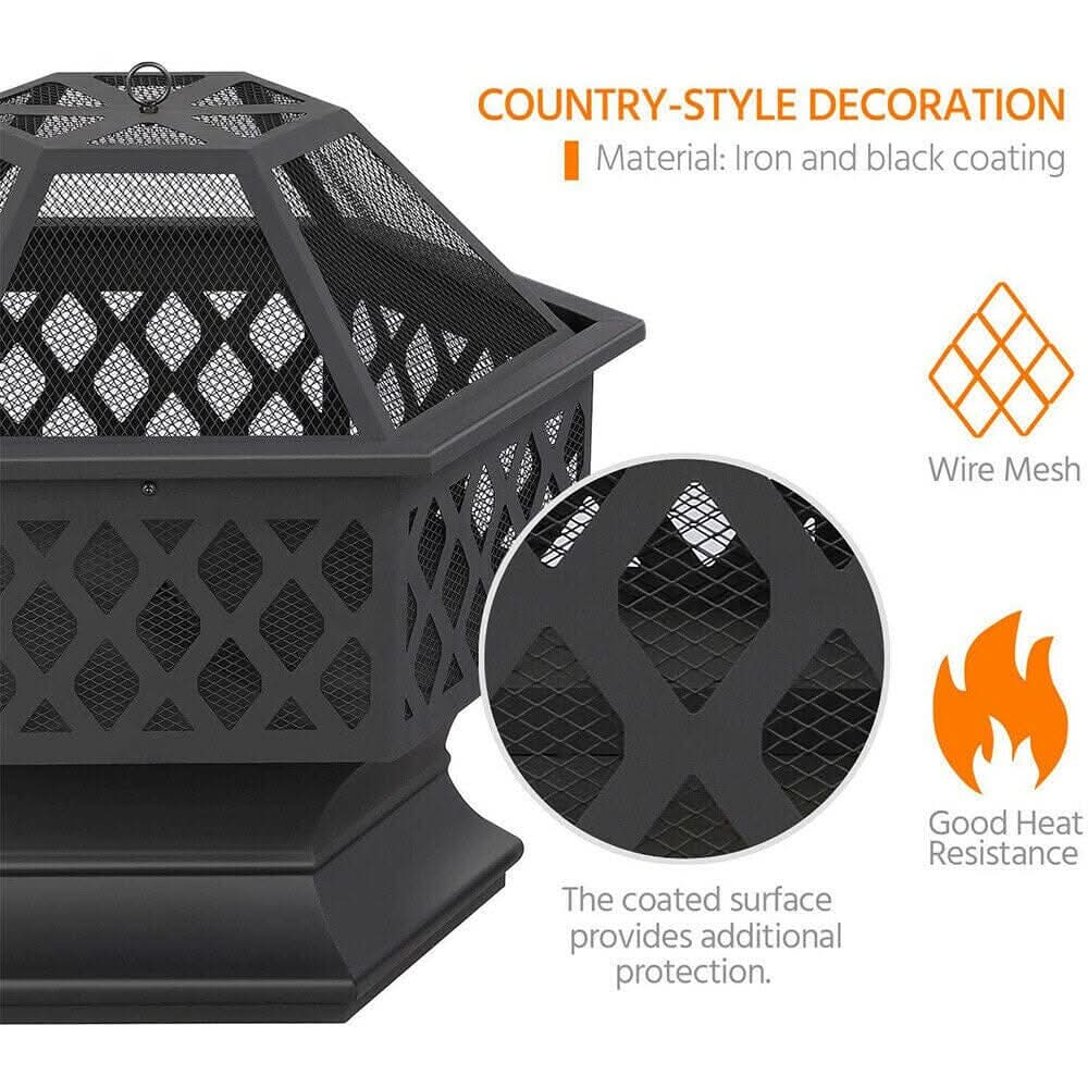 70cm Hexagonal Outdoor Fire Pit & BBQ Grill