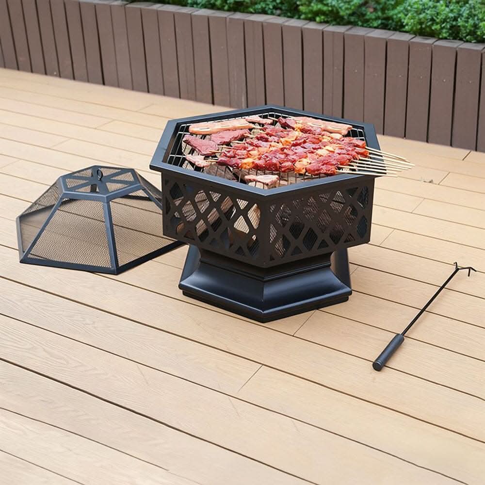 70cm Hexagonal Outdoor Fire Pit & BBQ Grill