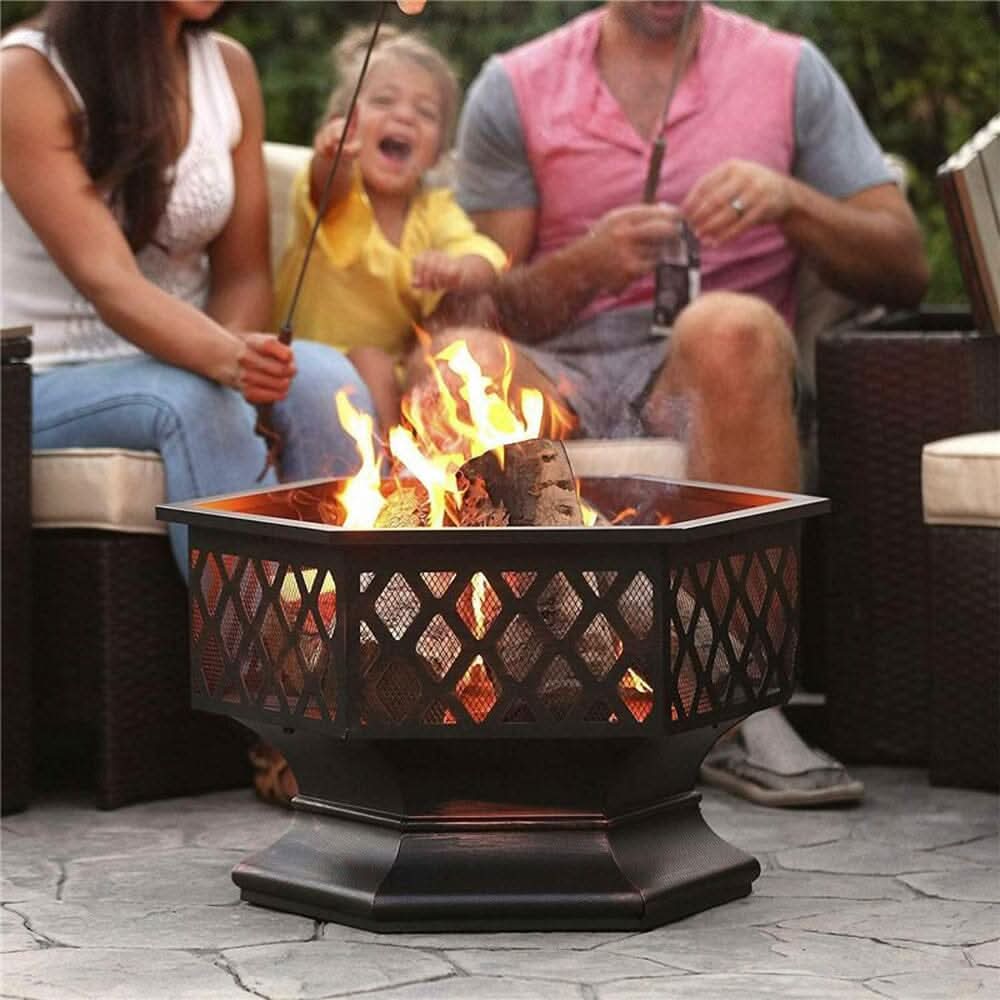 70cm Hexagonal Outdoor Fire Pit & BBQ Grill