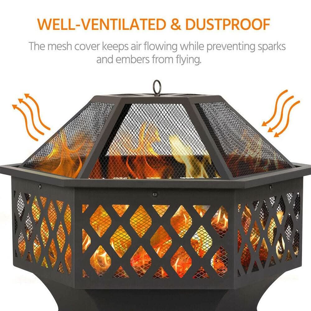 70cm Hexagonal Outdoor Fire Pit & BBQ Grill