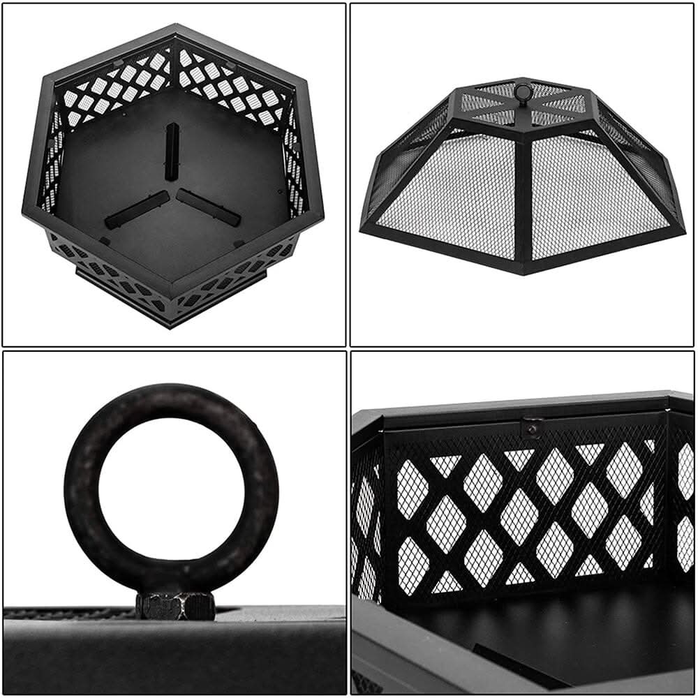 70cm Hexagonal Outdoor Fire Pit & BBQ Grill