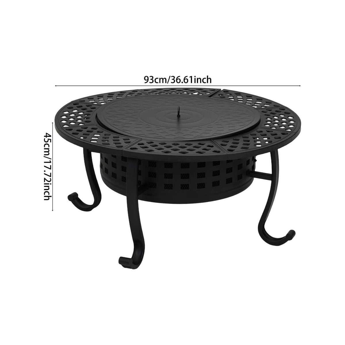 Large Round Fire Pit & BBQ Grill | 93cm Diameter Outdoor Fire Bowl for Garden & Camping