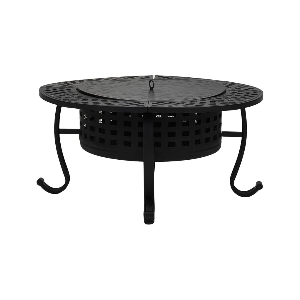Large Round Fire Pit & BBQ Grill | 93cm Diameter Outdoor Fire Bowl for Garden & Camping