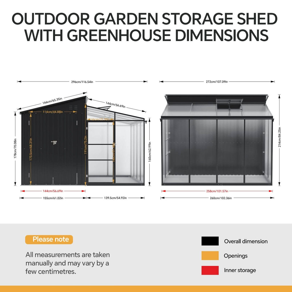 Metal Garden Shed & Greenhouse Combo with Acrylic Panels