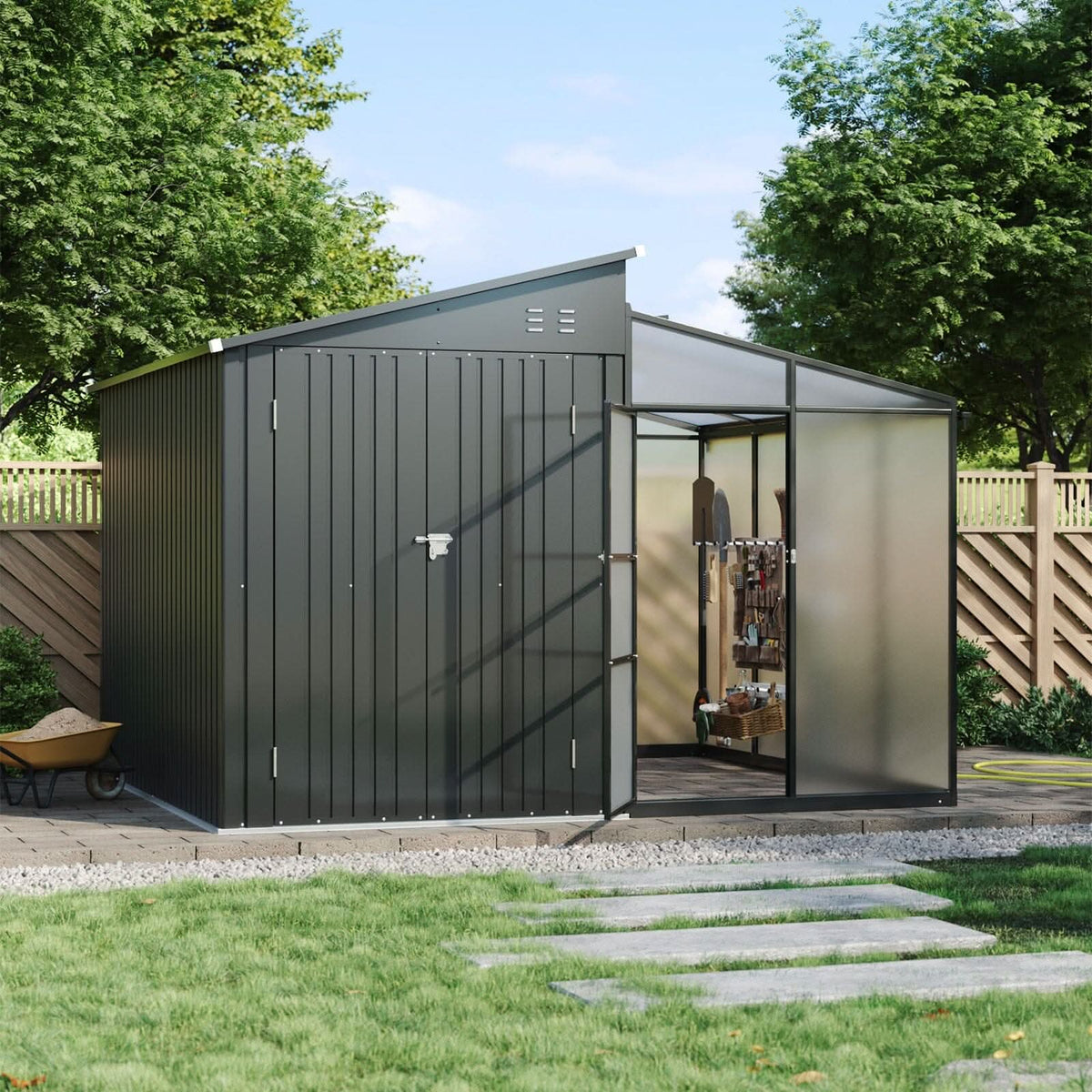 Metal Garden Shed & Greenhouse Combo with Acrylic Panels