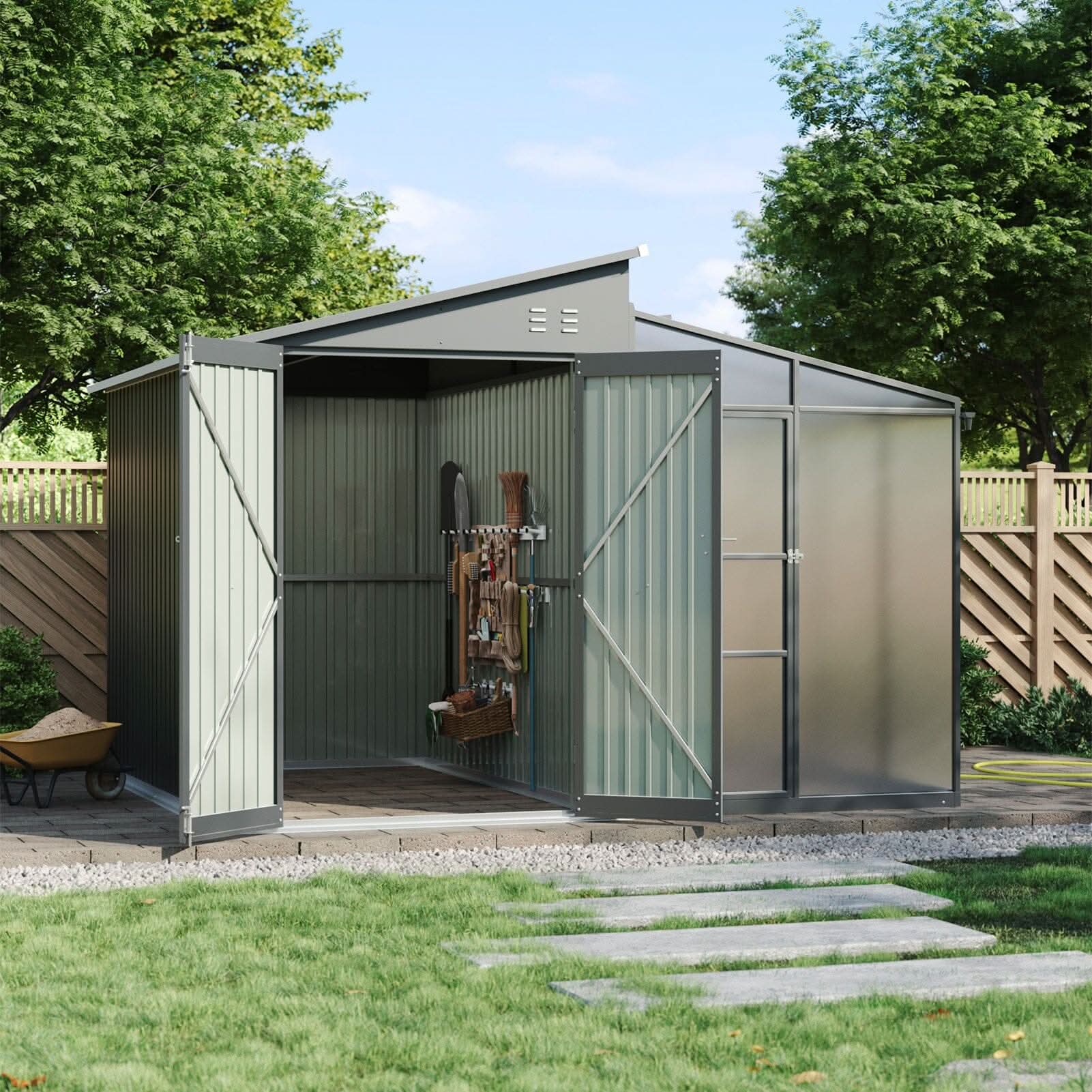Metal Garden Shed & Greenhouse Combo with Acrylic Panels