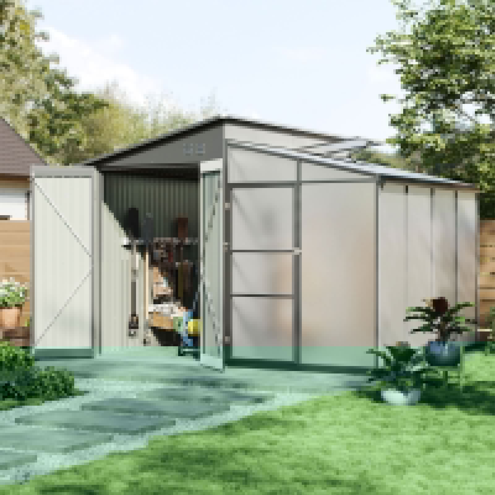Metal Garden Shed & Greenhouse Combo with Acrylic Panels