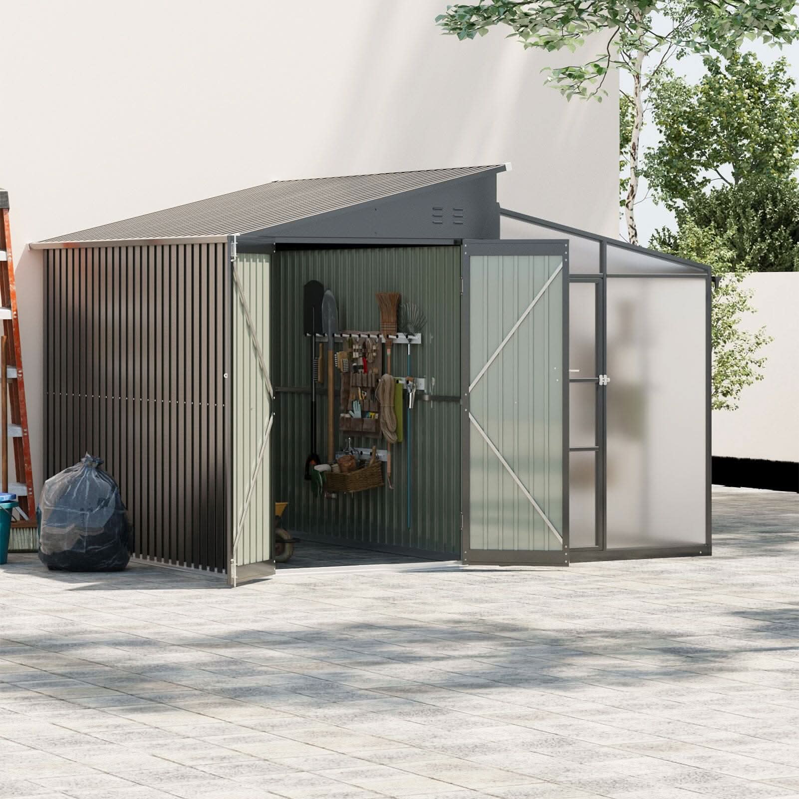 Metal Garden Shed & Greenhouse Combo with Acrylic Panels