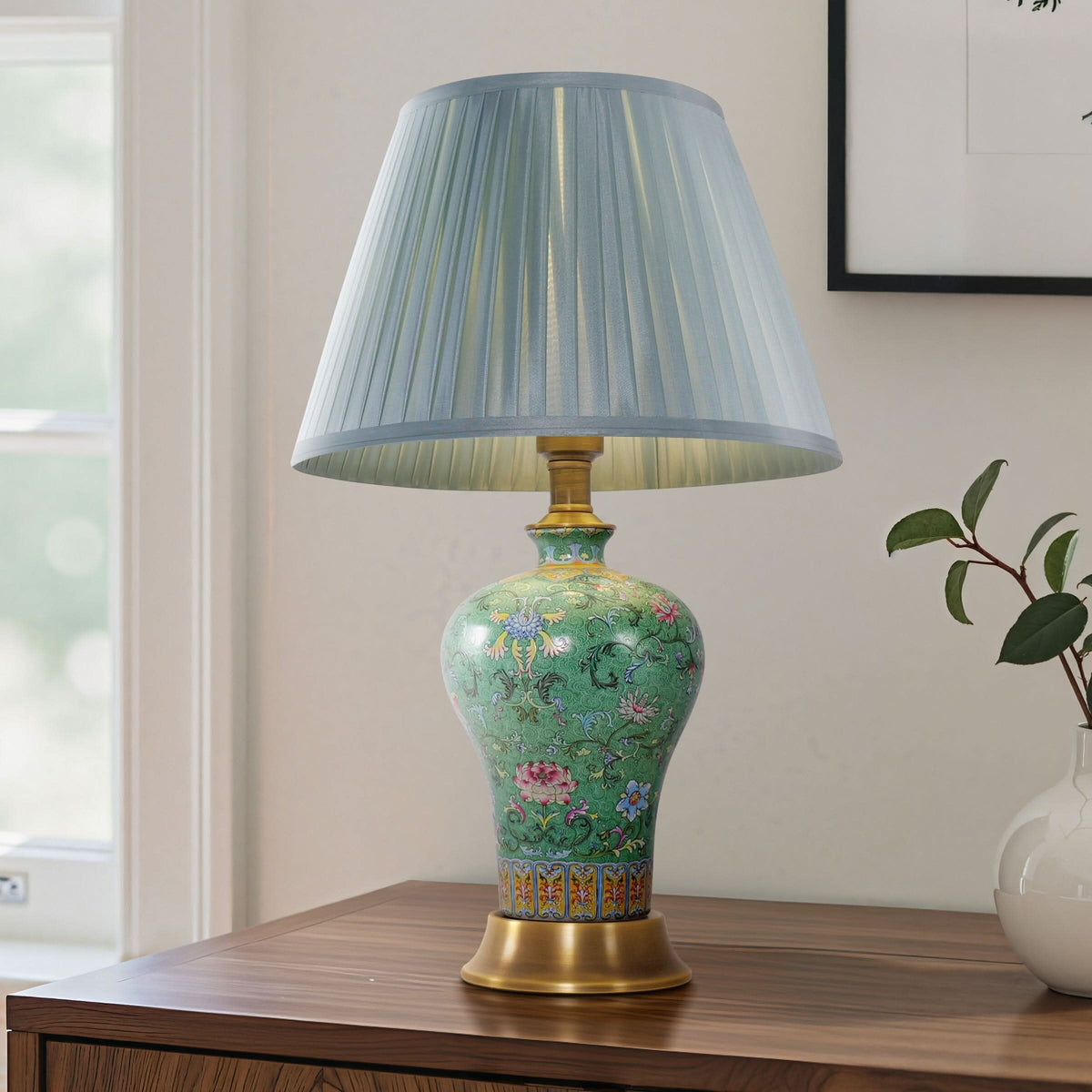 Lightsin Vibrant Ceramic Table Lamps for Living Room – Handcrafted Design with Warm Fabric Shade