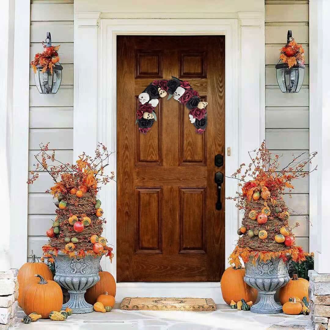 Scary Prelit Skull Halloween Arch Wreath Home Decoration