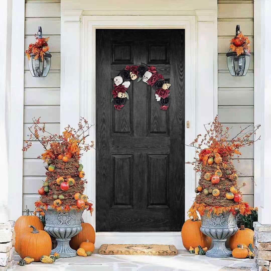 Scary Prelit Skull Halloween Arch Wreath Home Decoration