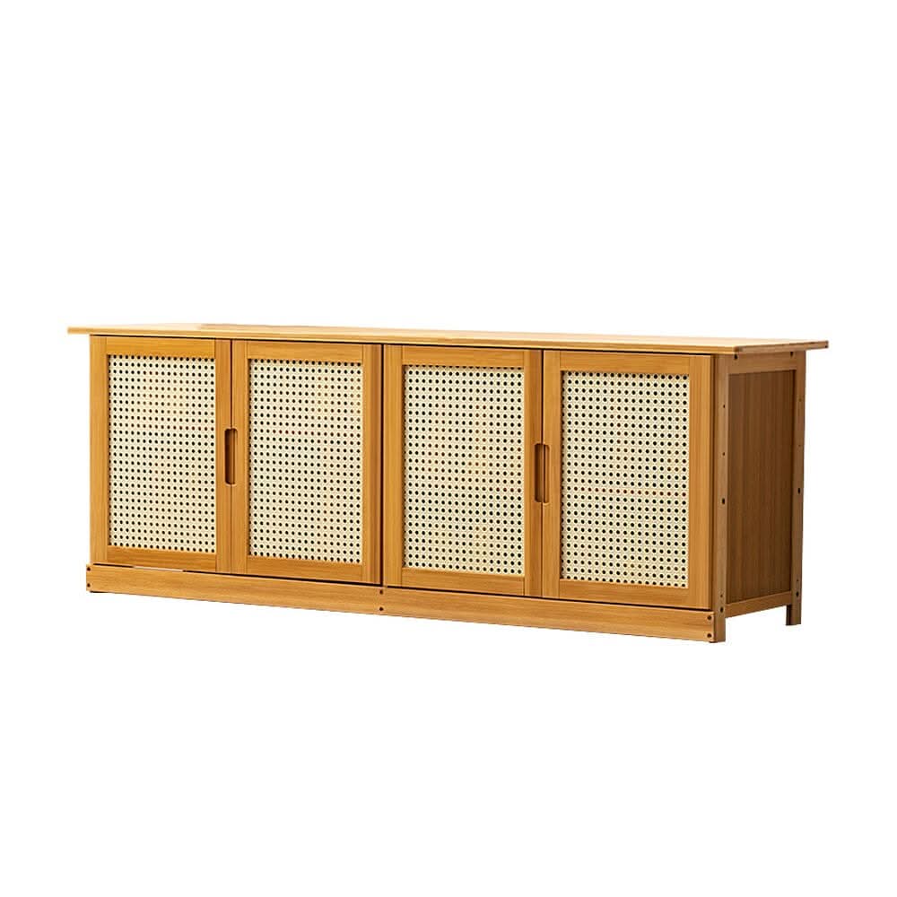 Natural Wood Rattan 4-Door Shoe Storage Bench Hallway Seating Organiser