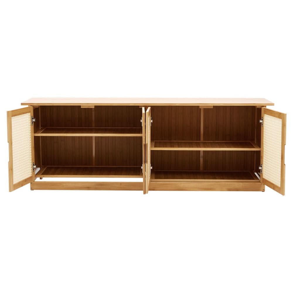 Natural Wood Rattan 4-Door Shoe Storage Bench Hallway Seating Organiser