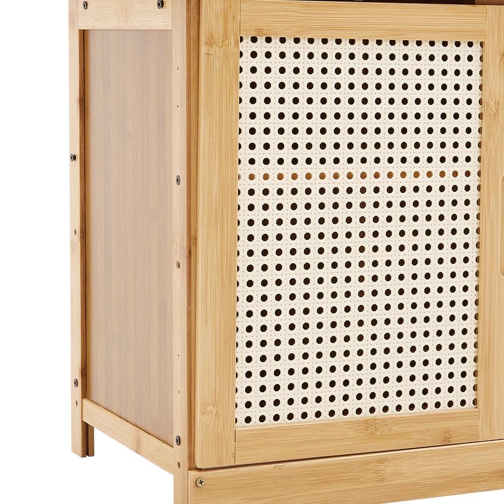 Natural Wood Rattan 4-Door Shoe Storage Bench Hallway Seating Organiser