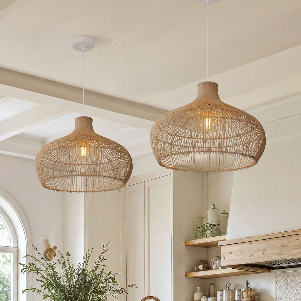 Lightsin Cella-Handwoven Gourd Shaped Rattan Pendant Light