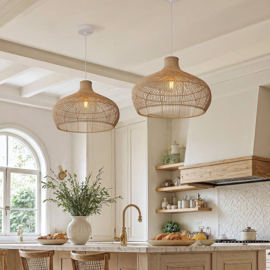 Lightsin Cella-Handwoven Gourd Shaped Rattan Pendant Light