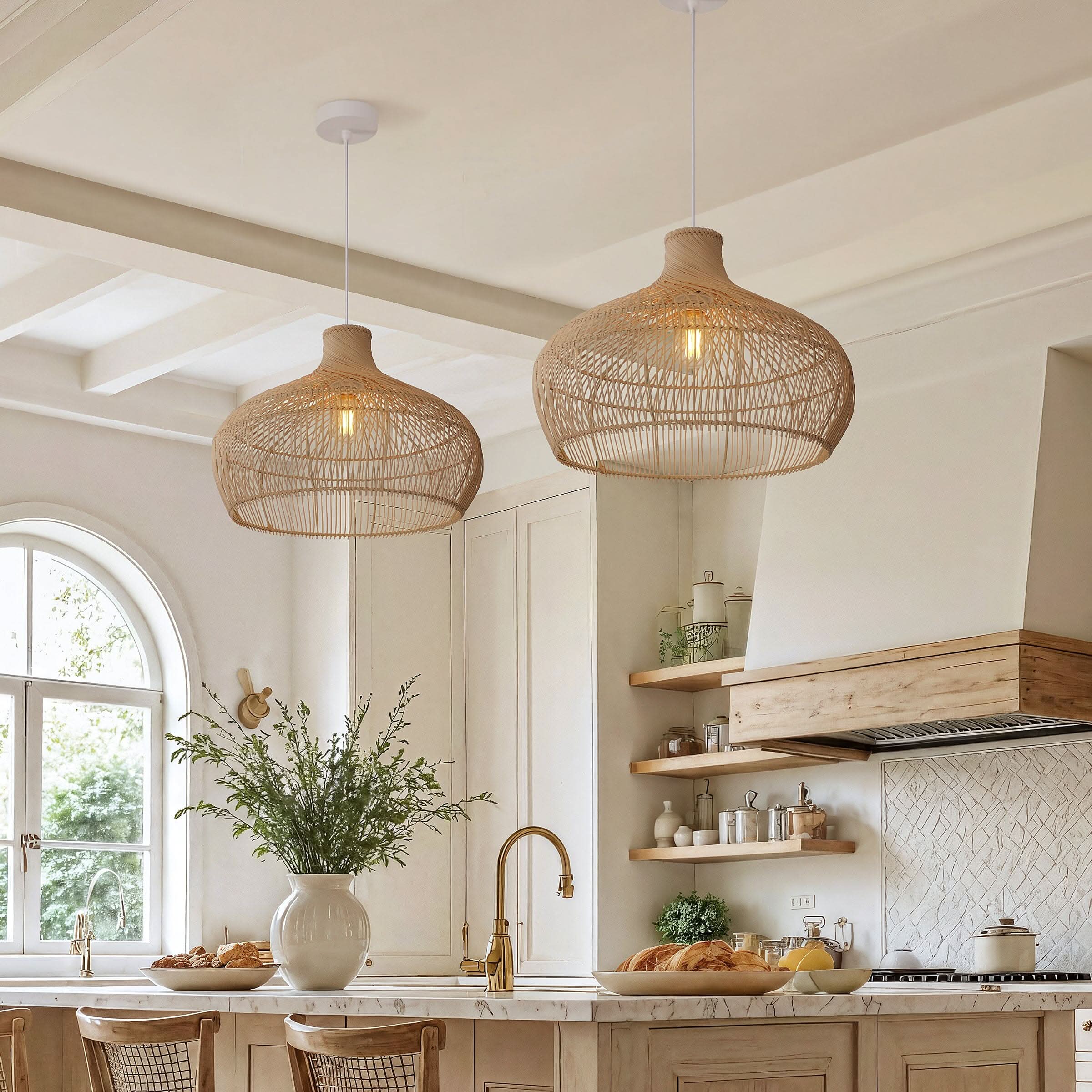 Lightsin Cella-Handwoven Gourd Shaped Rattan Pendant Light