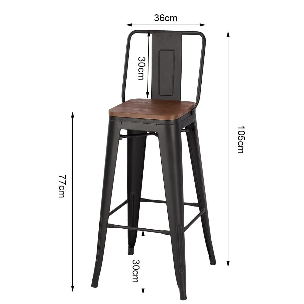 Set of 2/4 Metal Wooden High Bar Stools for Kitchen