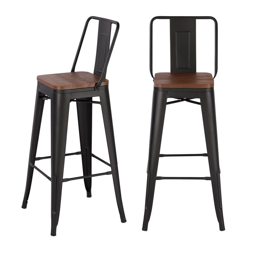 Set of 2/4 Metal Wooden High Bar Stools for Kitchen