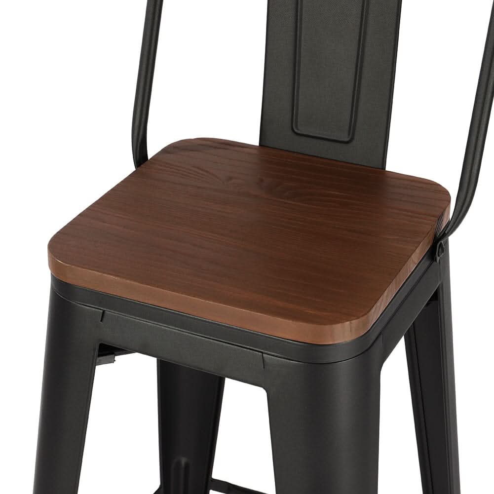 Set of 2/4 Metal Wooden High Bar Stools for Kitchen