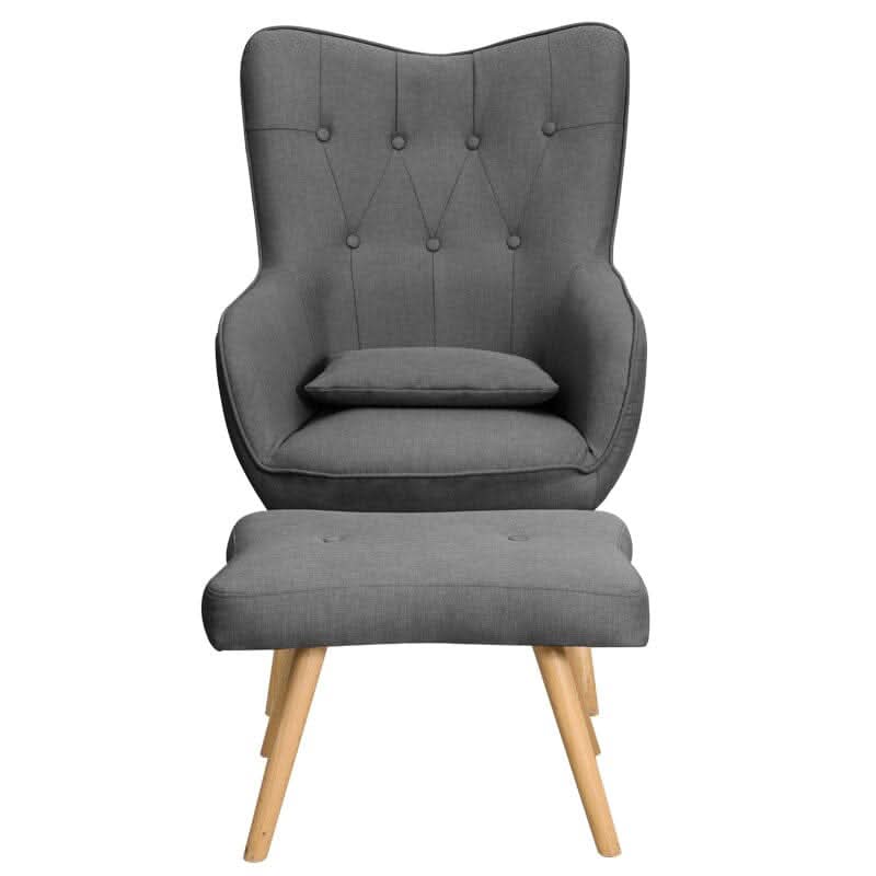 Soft Linen Wingback Lounge Chair and Footstool