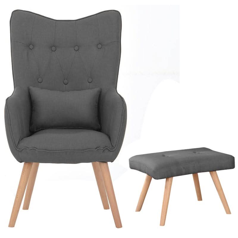 Soft Linen Wingback Lounge Chair and Footstool