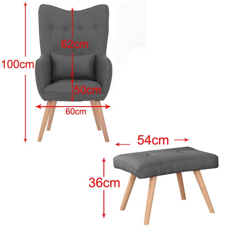 Soft Linen Wingback Lounge Chair and Footstool