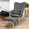 Soft Linen Wingback Lounge Chair and Footstool