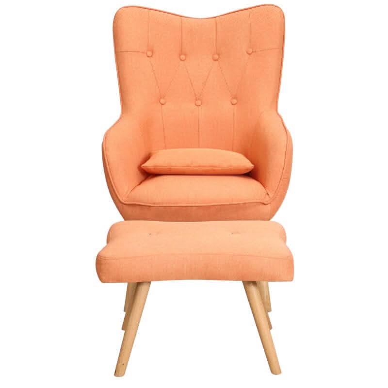 Soft Linen Wingback Lounge Chair and Footstool
