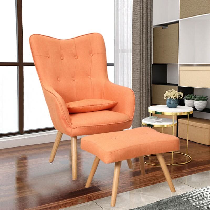 Soft Linen Wingback Lounge Chair and Footstool