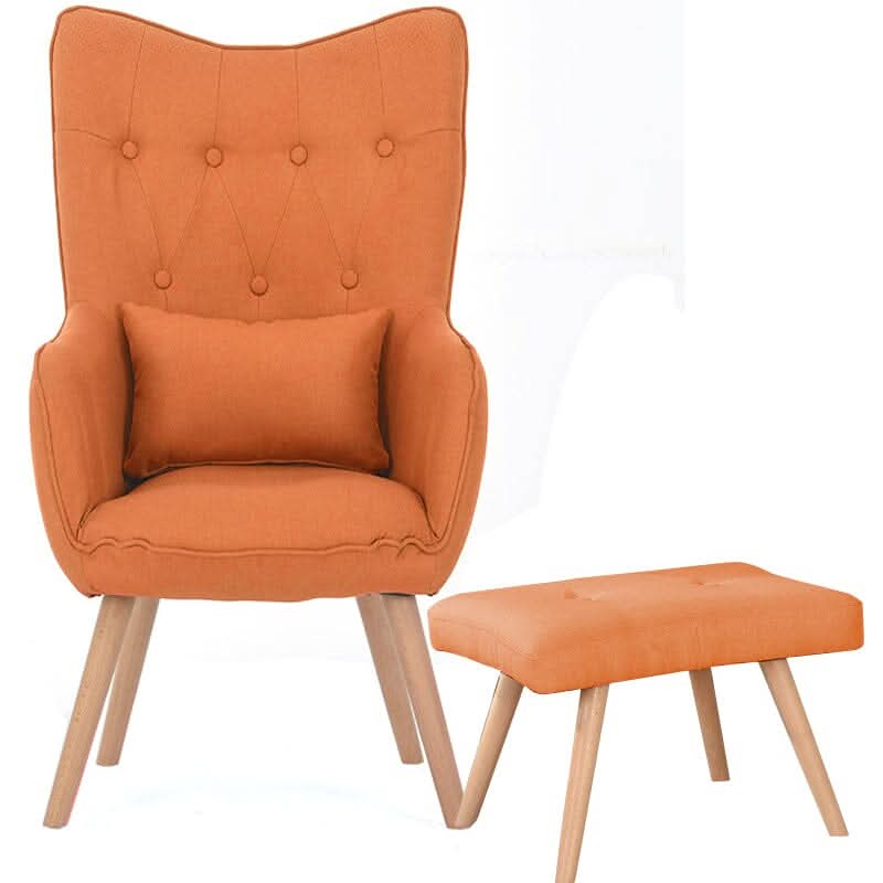 Soft Linen Wingback Lounge Chair and Footstool