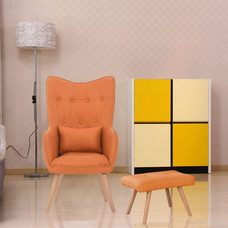 Soft Linen Wingback Lounge Chair and Footstool