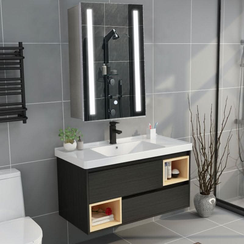 80cm Height LED Bathroom Mirror Cabinet with Shelves Socket