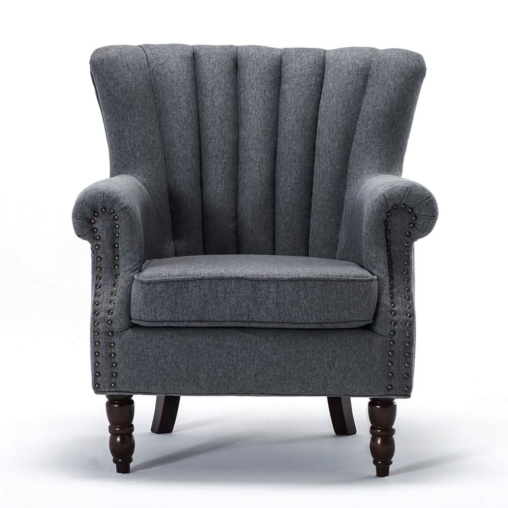 Vintage Linen Upholstered Wing Back Armchair