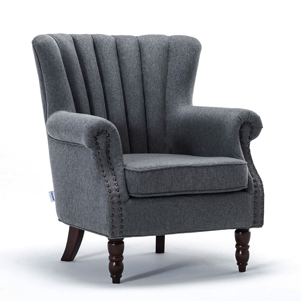 Vintage Linen Upholstered Wing Back Armchair